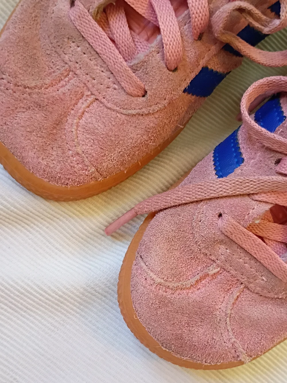adidas Gazelle Kids Pink Suede Sneakers with Blue Stripes